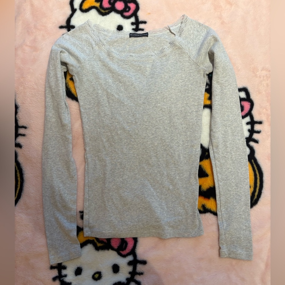 Brandy Melville Gray Lace Long Sleeve Top